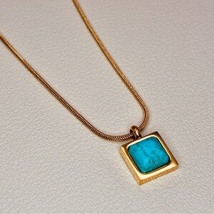 Elegant Gold Rope Dainty Necklace with Turquoise Pendant